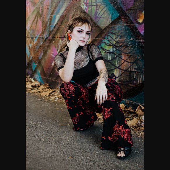 Chinese Dragon High Waisted Bell Bottoms - Picture 1 of 5